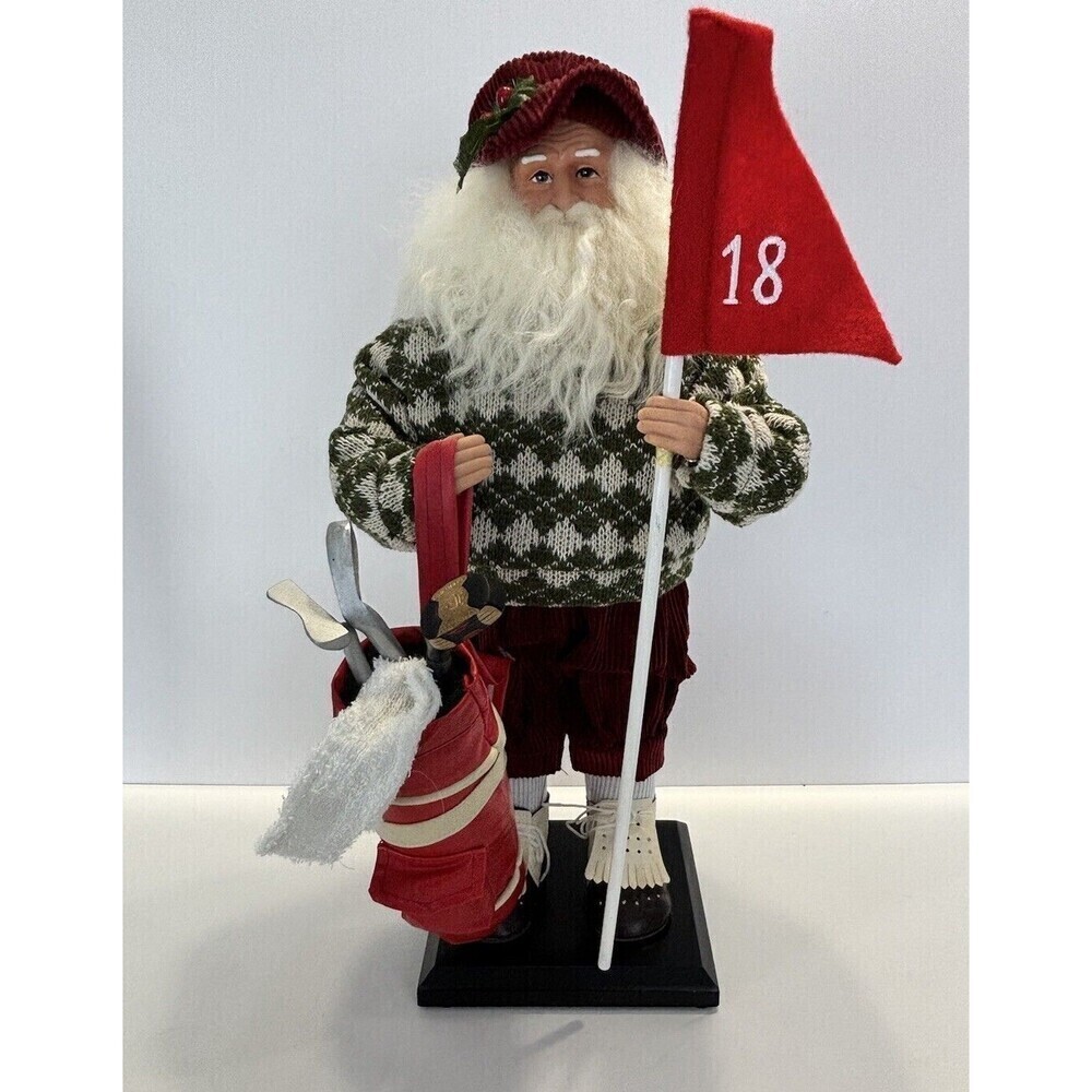 Christmas Figurine St. Nicholas Square Tee Time Santa Golfer Clubs Bag Flag 17"